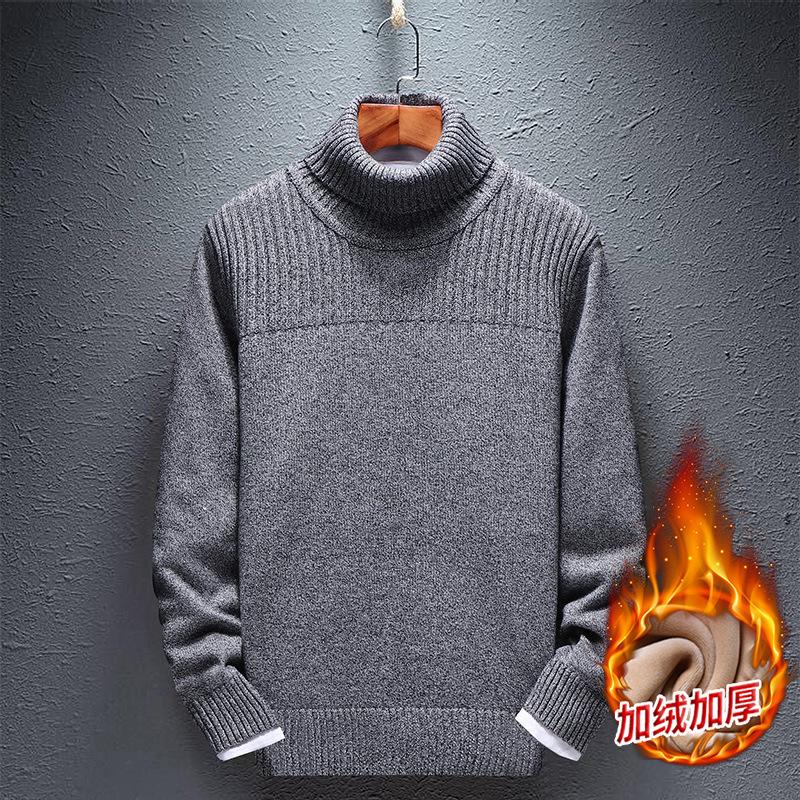 

Men's Plus Size Thick Turtelneck Sweater Pure Cotton High Necked Pullovers Winter Liner Youth Handsome Slim Clothing, Light gray