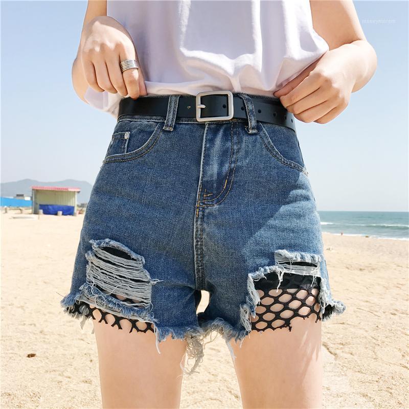 

wide leg high Waist Hole Womens Jeans Loose Casual Denim Shorts Pants Summer Sexy Pockets Plus Size Shorts Women1, Blue