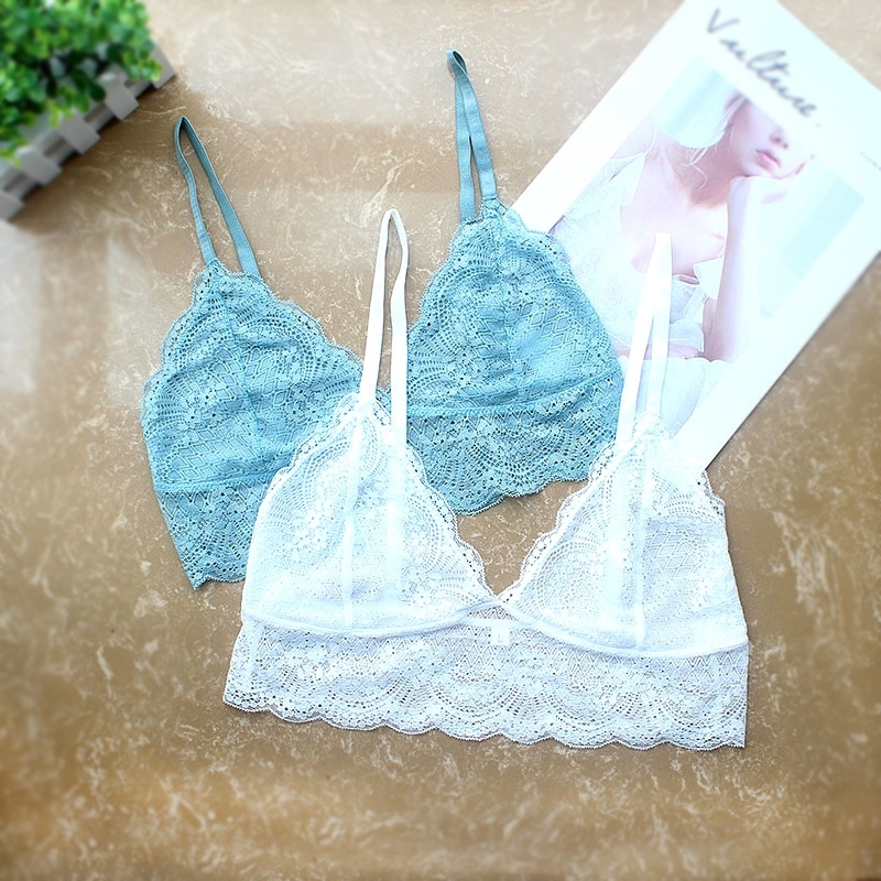 

2 pcs Women Lace Bralette Ladies Wire Free Lace Bra Stylish Sexy Women's Sleeveless Lace Flower Hollow Out Solid Tops Two Pieces 201202
