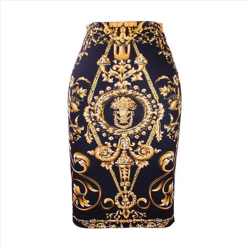 Western Fashion Gorgeous Golded floral print women pencil skirts S-4XL ladies plus size bodycon saias girls faldas slim bottoms-image-605282904