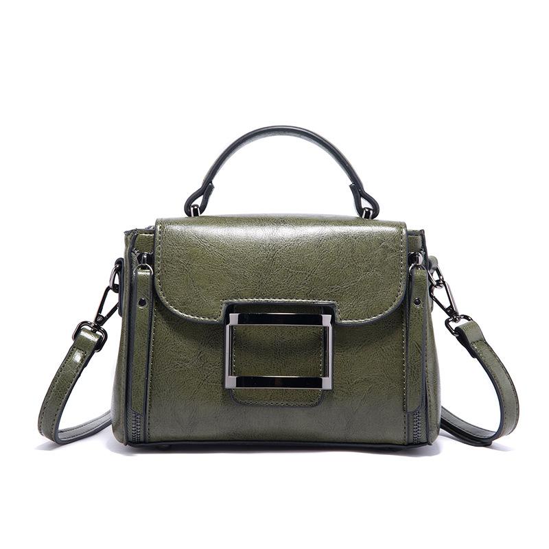 

New style women's oil wax shoulder bag large capacity handbag, Black