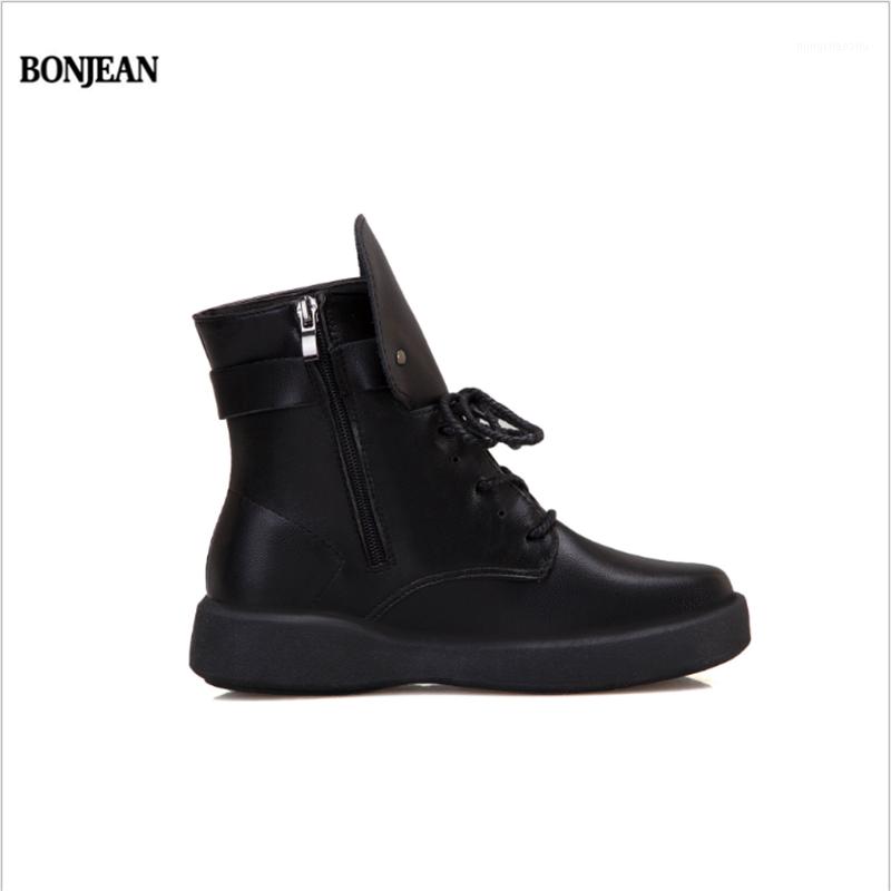 

BONJEAN Boots children's autumn and winter new England boots women's retro flat with casual women's1, Black
