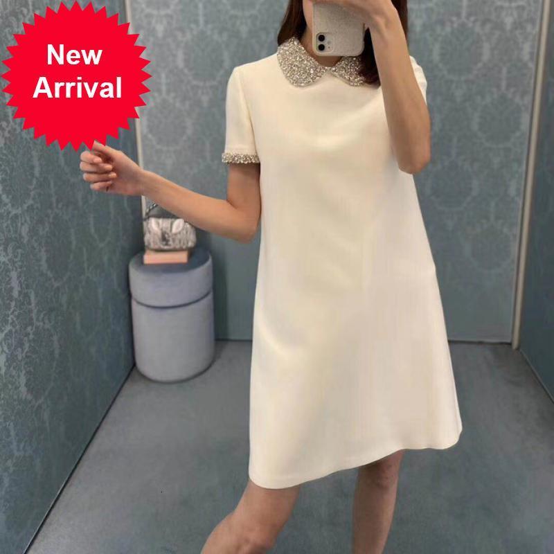 

Luxury 2021 New Women' Brand Design Diamond Doll Glue the Black Line Mini Dress New Fall Short Party Clothes WX05, Beige