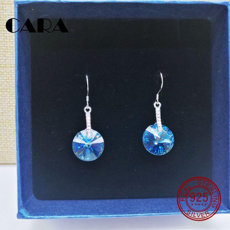 

new arrival Ladies 925 sterling silver drop earrings Australian crystal round crystal dangle womens fashion earrings CARA0198