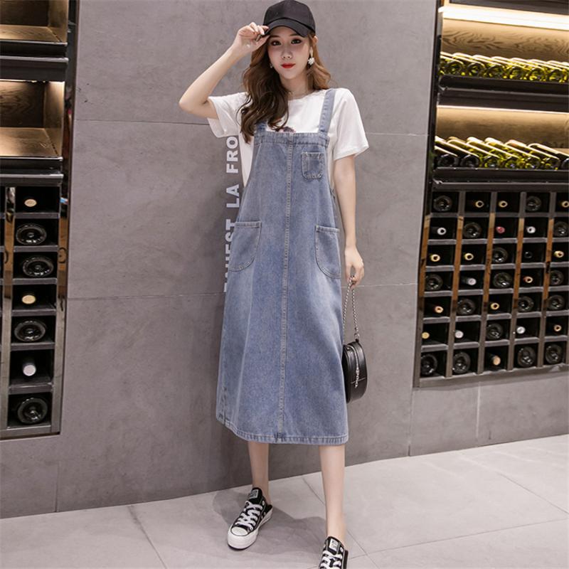 

5XL Plus Size Dress Women Sleeveless Casual loose Sundress 2020 Spring Summer Denim Spaghetti Strap Dress Jeans Dresses, Denim blue