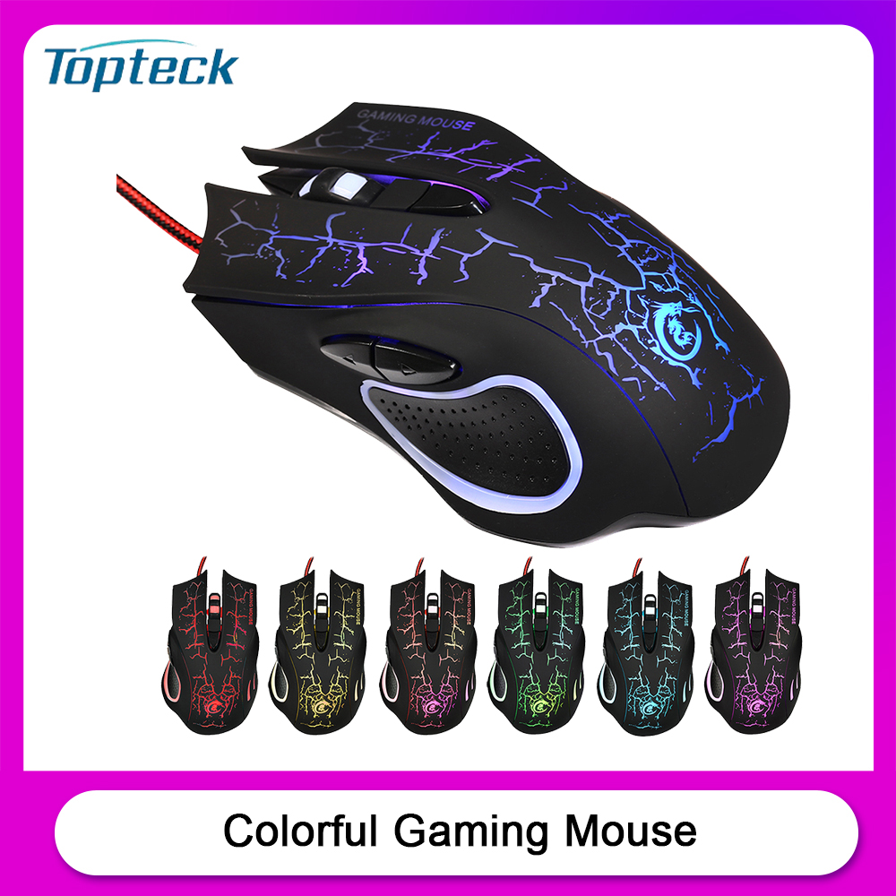 

USB Wired Optical Gaming Mouse Colorful Light Gaming Mouse 6-button with Five Adjustable DPI for Desktop Laptop Black