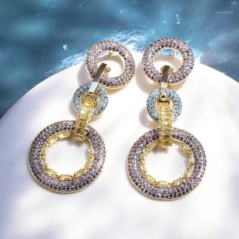 

XIUMEIYIZU New Exaggeration Drop Earrings Circle Style Handmade CZ Stone Earring Luxury Female Wedding Gold Plating Jewelry1