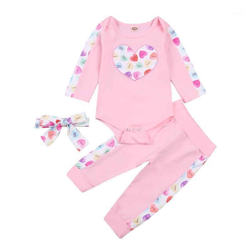 

3PCS Infant Baby Girls Outfits, Long Sleeve Crew Neck Heart Print Romper + Pants + Headband Set1, As pic