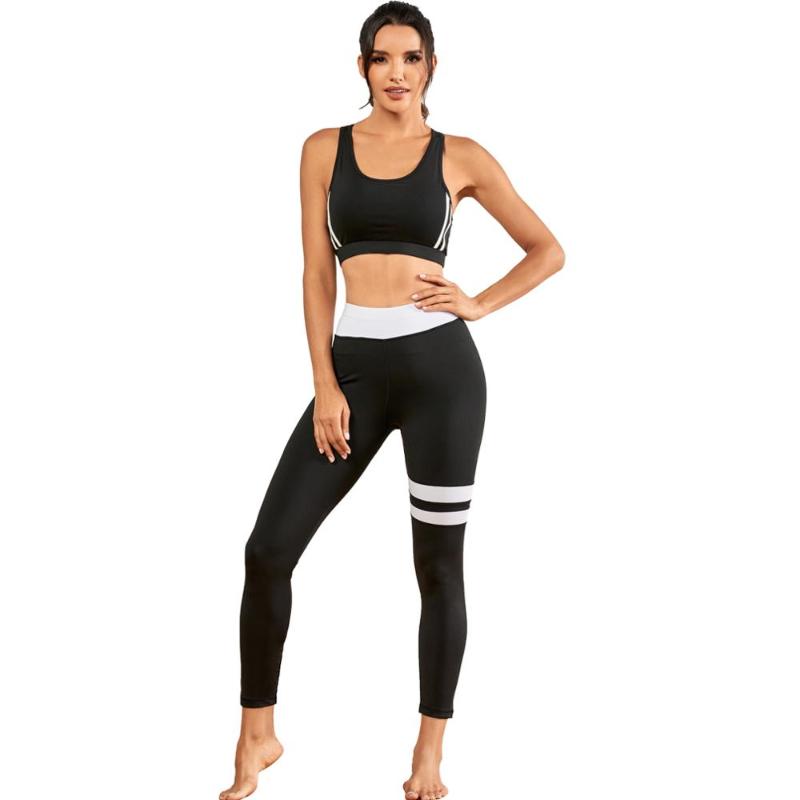 

Women 2pcs Yoga Set Sport Suit Workout Clothes Gym Crop Top + High Waist Leggings Fitness Sports Wear Running Pants Shirts, Black