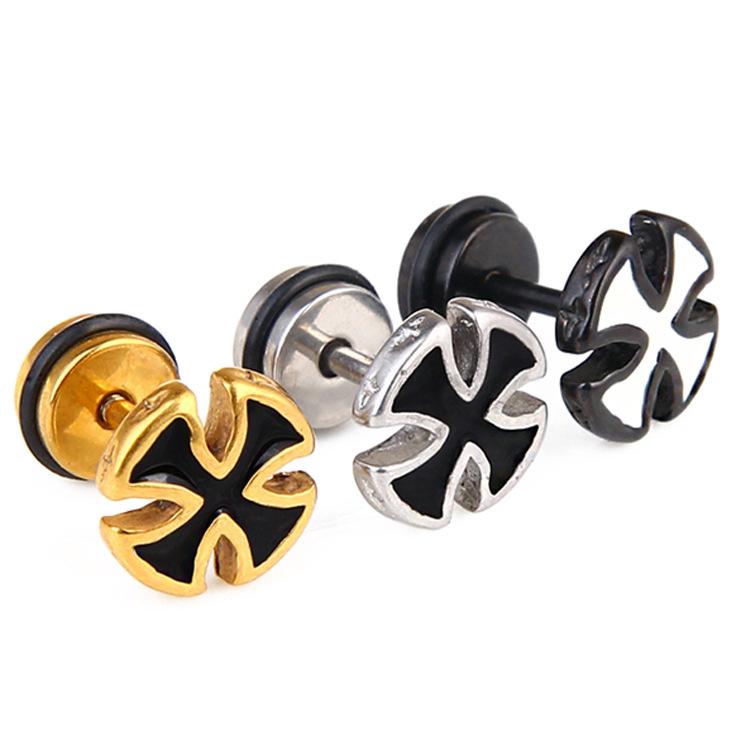 

Stud Fashion Cross Studs Earrings Knights Templar Earring For Men Boy Punk Cool Male Jewelry
