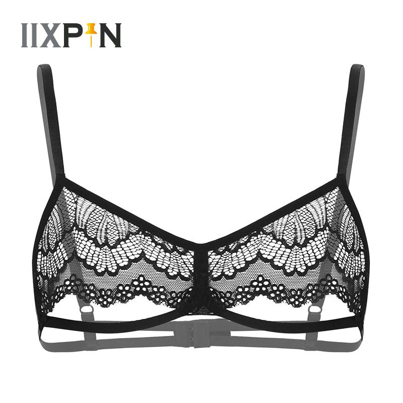 

Mens Sissy Lingerie Sexy See Through Sheer Lace Bra Top Hollow Out Half Chest Wire-free Unlined Bralette Men Sexy Lingerie Bras, Black