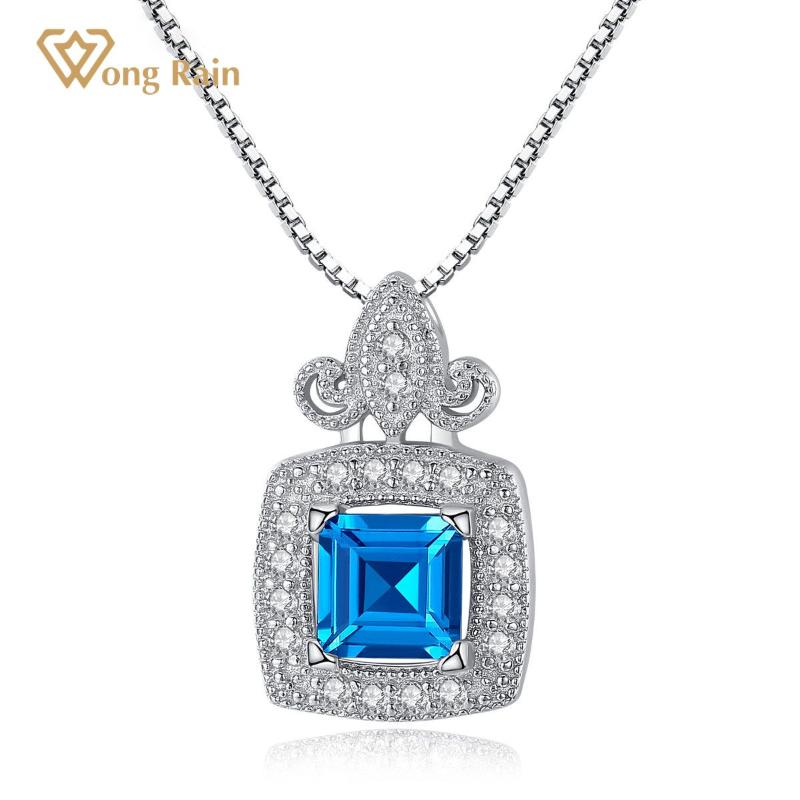 

Wong Rain 100% 925 Sterling Silver Sapphire Created Moissanite Wedding Engagement Luxury Pendant Necklace Fine Jewelry Wholesale
