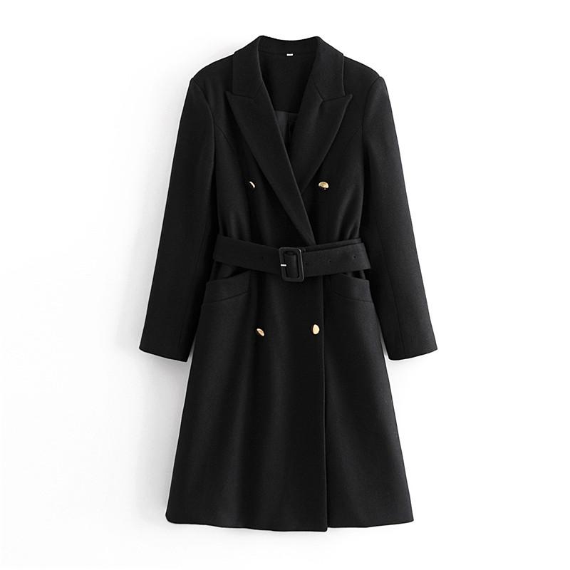 

BLSQR Winter Casual Solid Jacket Fashion Women Wool Trench Coat Office Wear Ladies Causal Long Overcoat Outerwear Tops, Black