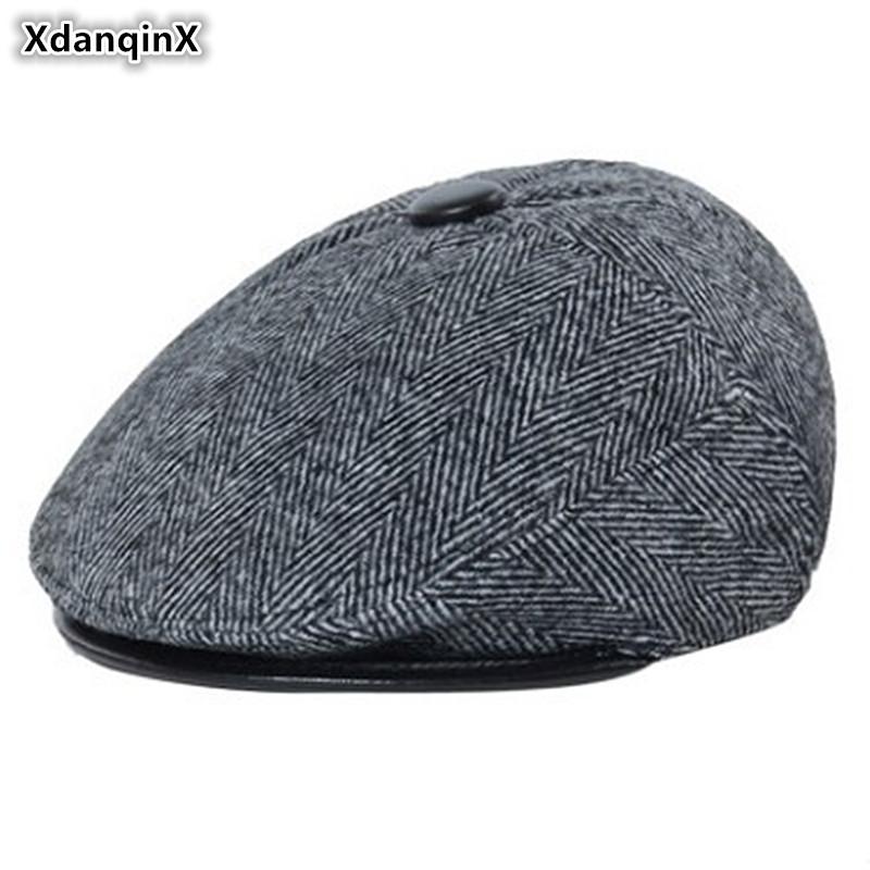 

Berets XdanqinX Autumn Winter Adult Men's Hat Warm Cotton Simple Thermal Middle-aged Men Earmuffs Hats 2021 Dad Brands Caps, Black