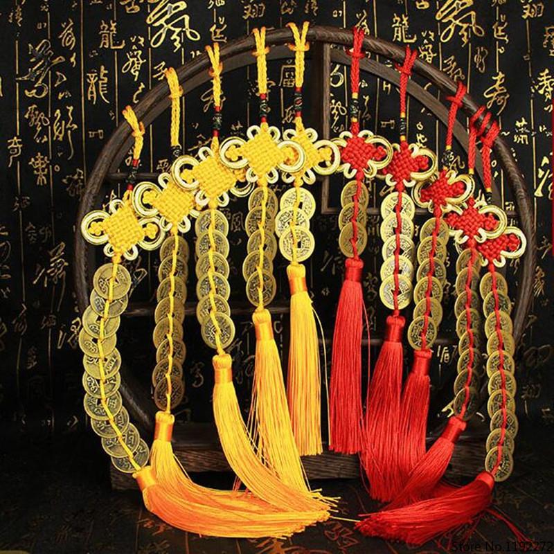 

Chinese Lucky decoration Ancient Coin Pendant Decoration Car Accessories Keychain Five Emperor Money Copper Coins Safe knot