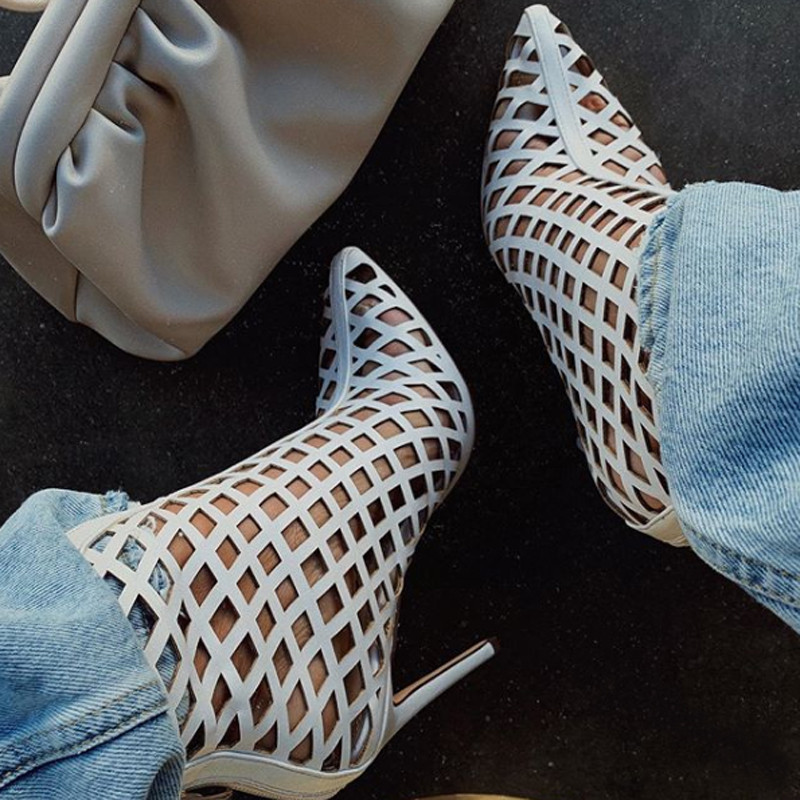 

2021 New Fashion Shoes Women High Heel Chunky Hole Zip Closed Toe Sandals Cut Out Pointed Plus Size Ladies Pumps Eobl, Red
