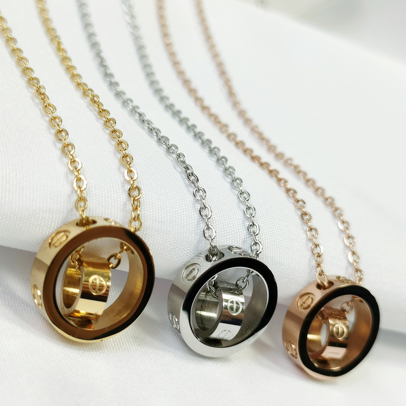 

Fashion Brand Necklace Designer LOVE Necklaces Dual Circle Pendant Rose Gold Silver For Women Lover Neckalce Jewelry T111