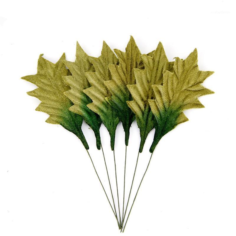 

12pcs DIY Cuttings Artificial Green leaf Flocking Poinsettia Home Ornament Festivals Christmas Tree Wedding Decor Party Supplies1