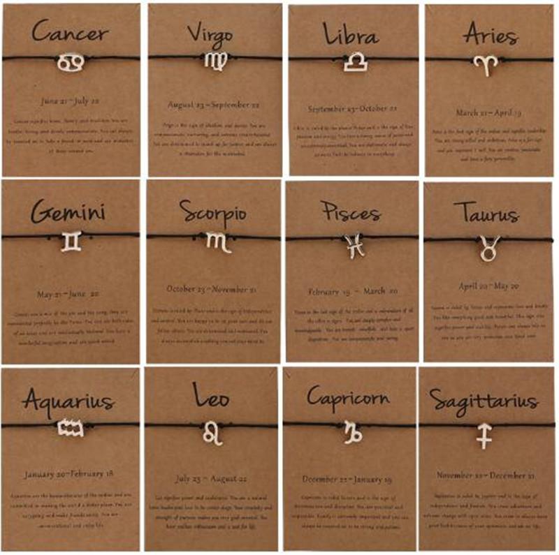 

Hot Newest 12 constellations Bracelet zodiac bracelets raceletsconstellation card adjustable black rope horoscope bracelet Epacket