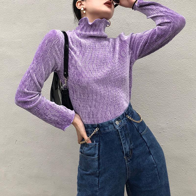 

2021 New Sweaters Women Long Sleeve High Collar Pullovers Jumper Tops Solid Color Casual Office Ladies Sweater Shirts Female, As pic