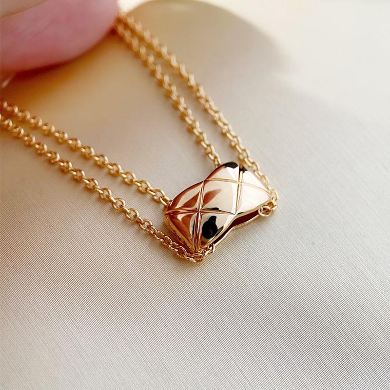 

Titanium Steel 2021 New Necklace Double Chain Women's Bread Shape Lovely Letter Woman Necklace Gift