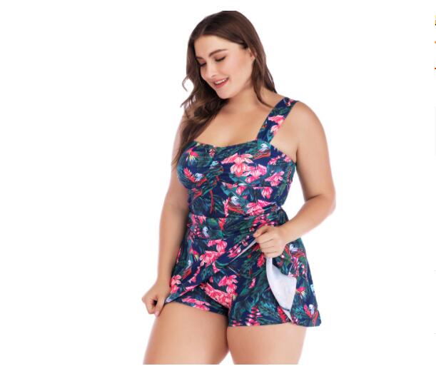 

Women's Oversized Swimwear Bikini European and American Split Skirt Print Boxer Shorts + Tank Top Skirt Swimsuit Set #2022, Blue
