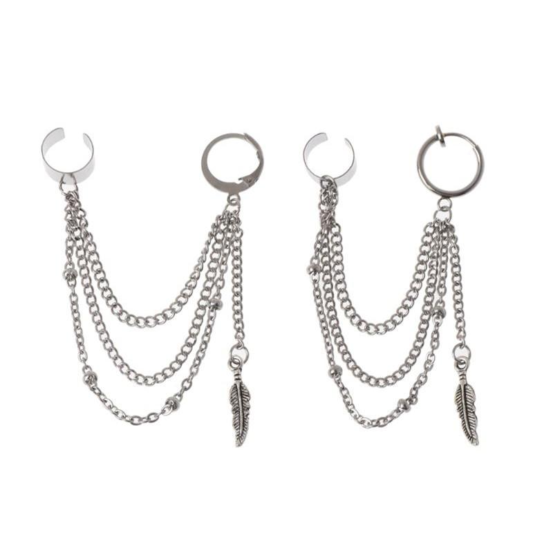

Leaf Drop Earring Bangtan Boys Double Chain Feather Drop Earrings Korean Jewelry