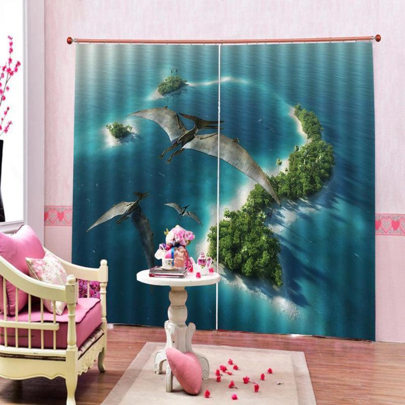 

Modern Animal birds Blackout Curtains For Living Room Seaside Scenery Prints Window Drapes Customizable any size1, As pic