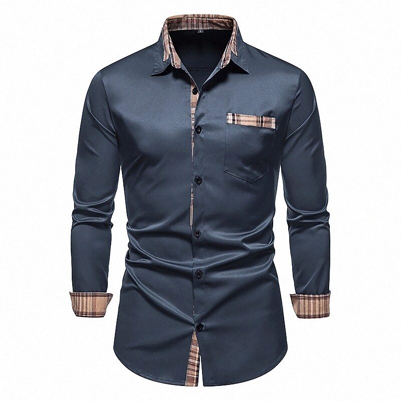 T-shirt pour hommes Autres impressions Bloc couleur PLUS Taille Bouton Down Collier Daily Manches à manches longues Tops de mode Wine Blanc Noir