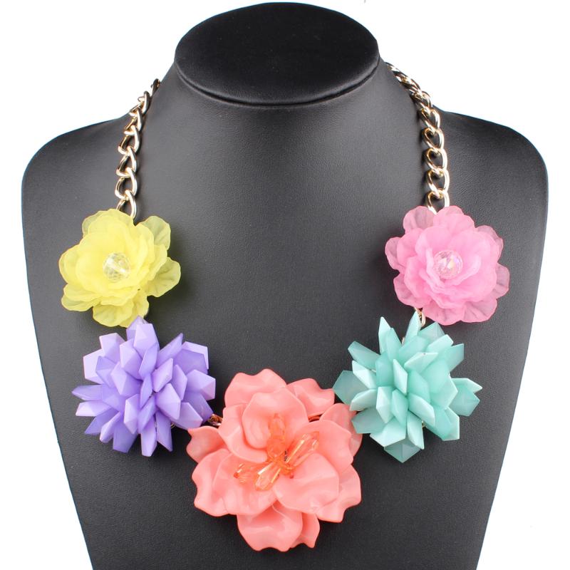 

Claire Jin Trendy Mix and Match Different Kinds Five Flowers Necklace Women Exaggerated Jelly Clear Fashion Choker Party Jewelry