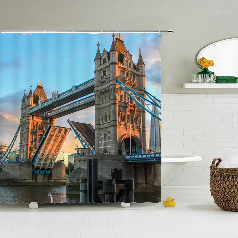 

European landscape Tower Bridge Bridge Shower Curtain 3d Printed Bath Curtains Waterproof Bathroom Moisture-proof Bath Curtains1
