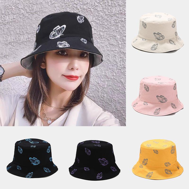 

Butterfly Print Bucket Hats Women Summer Outdoor Sun Hat Fashion Fisherman Caps Foldable Sunscreen Panama Cap