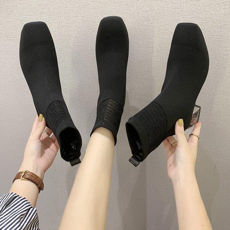 

Lady Boots Boots-Women Shoes Round Toe 2021 High Heel Med Ankle Autumn Rubber Rome Lace-Up Solid Canvas Slip-On Fabric1