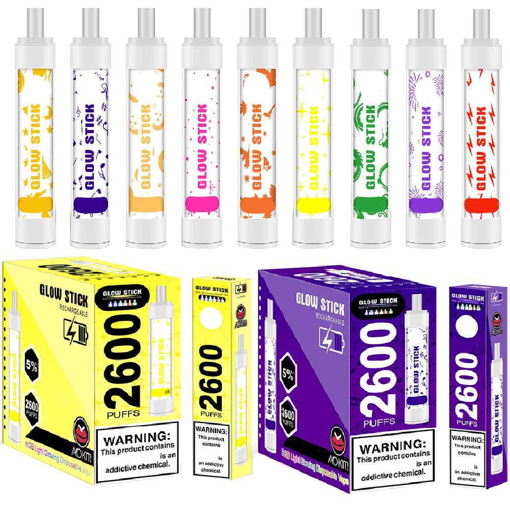 

Authentic Aokit Glow Stick Disposable E cigarettes 2600 Puffs Vape Pen 1350mAh Rechargeable Battery 8ml Prefilled Pod Device Kit cube max na
