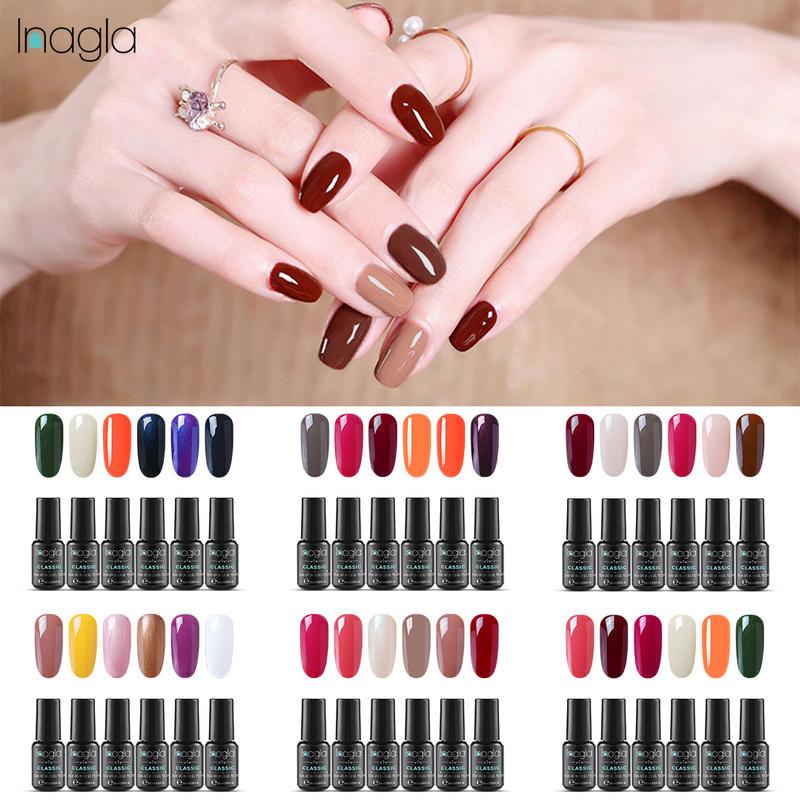 

Inagla 6PCS Gel Nail Polish Set For Nail Extension Kit Art Gel Lacquer UV LED Lamp Base Top Design Manicure Set