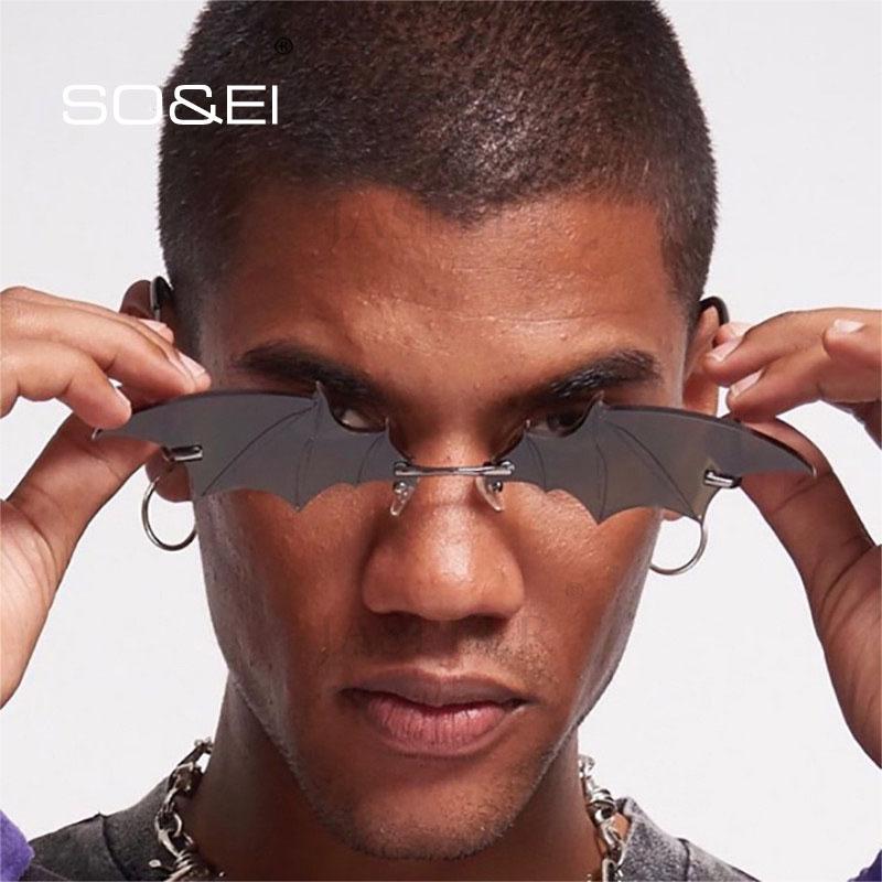 

SO&EI Fashion Irregular Clear Ocean Lens Eyewear Bat Shape Women Sunglasses Brand Designer Rimless Ladies Sun Glasses Oculos