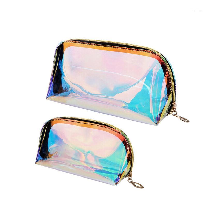 

Cosmetic Bags & Cases 2Pcs Multifunctional Makeup Bag Iridescent Holographic Clear Large Travel Storage1, Photo color