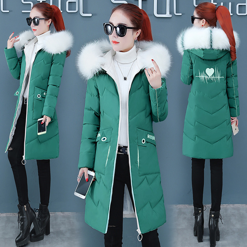 

2021 Female Parkas Winter New Long Down with Fur Collar Hooded Jacket Coat Thick Women Cotton Padded Basic Tops Y516 6jg8, Creamy-white