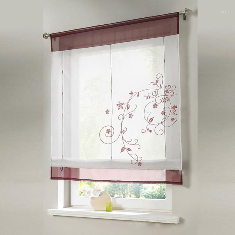 

Home Decor Panel Semi Transparent Bedroom Roman Curtain Floral Embroidery Pastoral Living Room Short Window Shade Rod Pocket1, Green