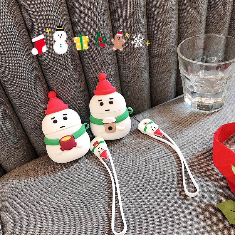 

For Airpods 2 Case 3D Cute Cartoon Christmas Snowman Wireless Bluetooth Earphone Case For Airpods Case Silicone Charging Box, A for airpods 1/2