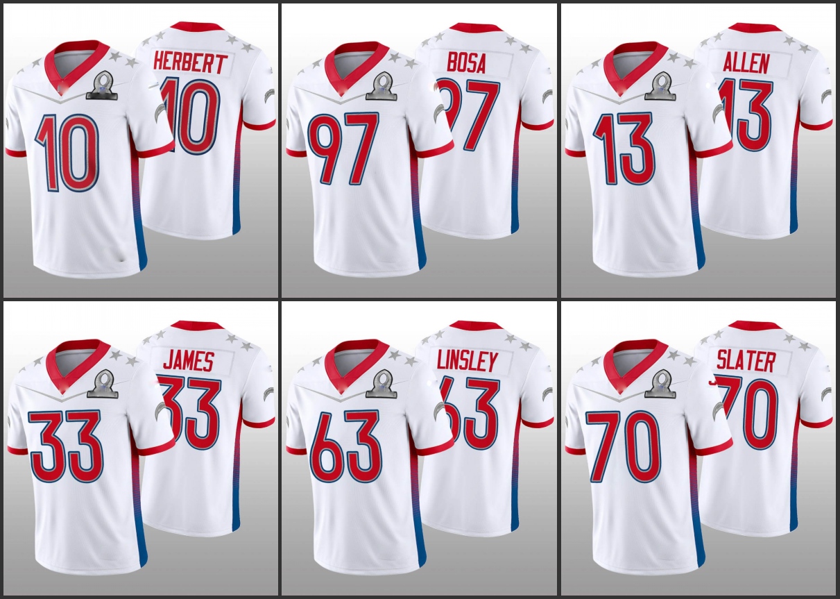 

Los Angeles''Chargers''Men #10 Justin Herbert 13 Keenan Allen 33 Derwin James 97 Joey Bosa Women Youth Custom White Game Jersey 2022 AFC Pro Bowl