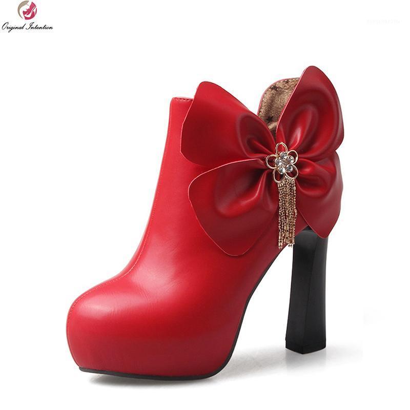 

Original Intention Nice Women Ankle Boots Round Toe Strange Style Heels Boots Elegant Black White Red Shoes Woman US Size 4-10.51, 581
