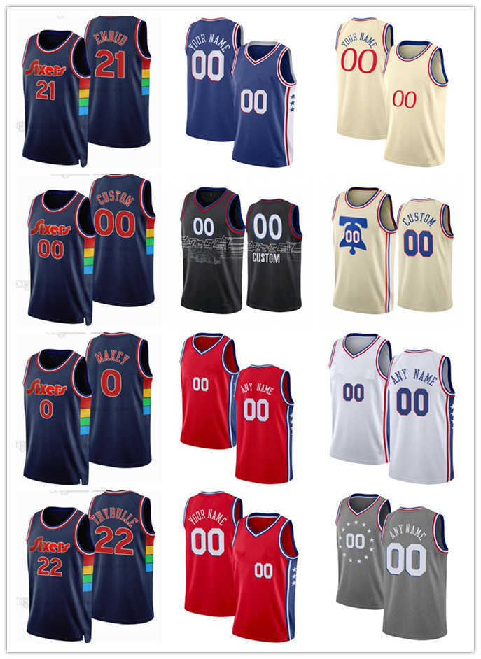 

75th Custom Jersey Philadelphia''76ers''Men Women Youth Joel 21 Embiid 22 Matisse Thybulle Julius 6 Erving 0 Tyrese Maxe, Black;red