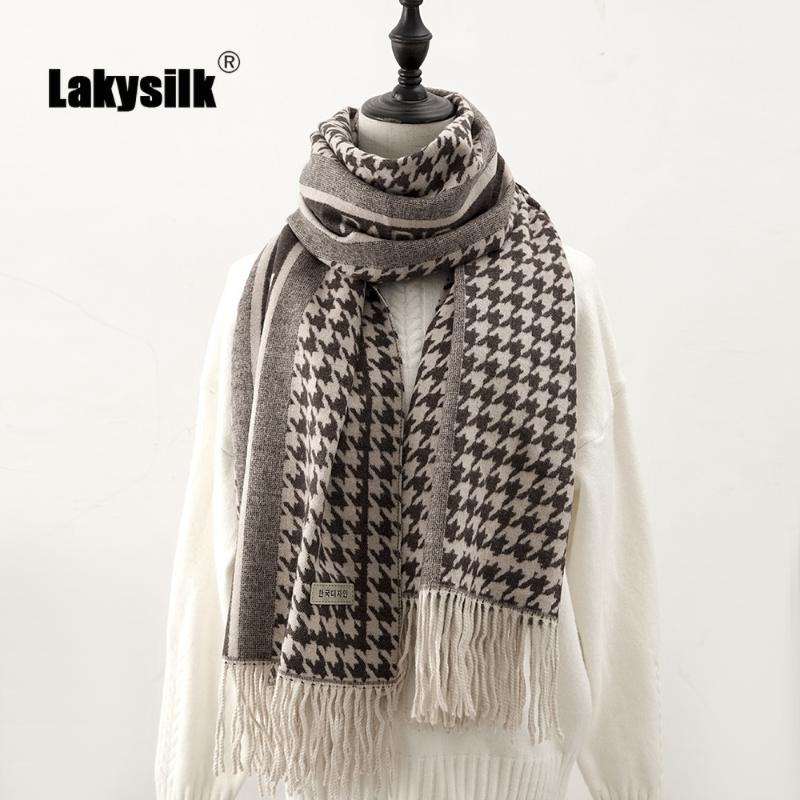 

New 2020 Houndstooth Women Scarf Winter Warm Tassel Long Shawls Female Soft Cashmere Thick Foulard 200cm Grey
