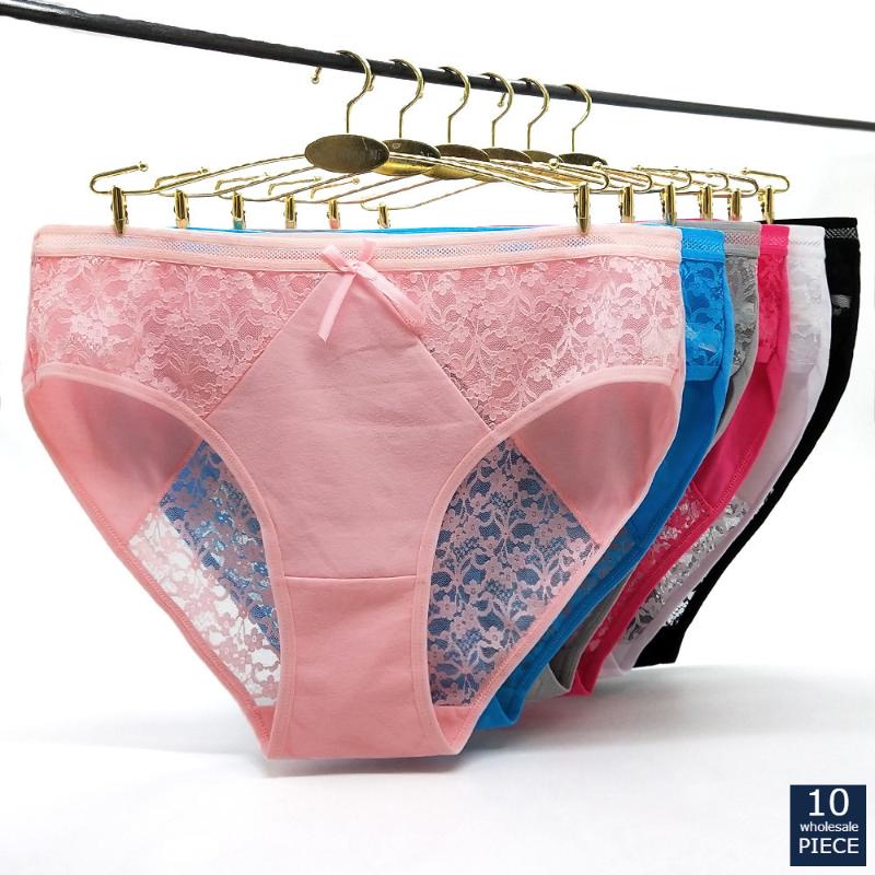 

1-10 pcs/lot 2XL/3XL/ Cotton Large briefs Underwear Lace hot sell Women's Big yards plus size lady Panties 89387, Mix color