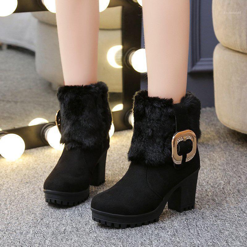 

Women Ankle Boots High Heels Winter Shoes Footwear Plush Ladies Pumps Zippers Non Slip Female Snow Boots Fashion Shoes Warm1, Wine red