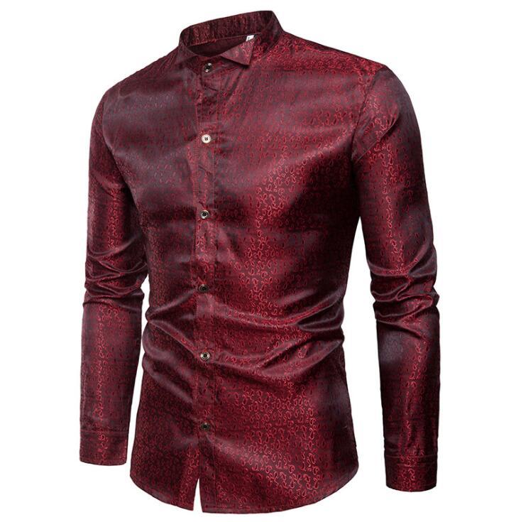 

Glossy tadpole Pattern shirt men long sleeve shirt teenage korean fashion punk slim sexy mens personality stage singer, Gold