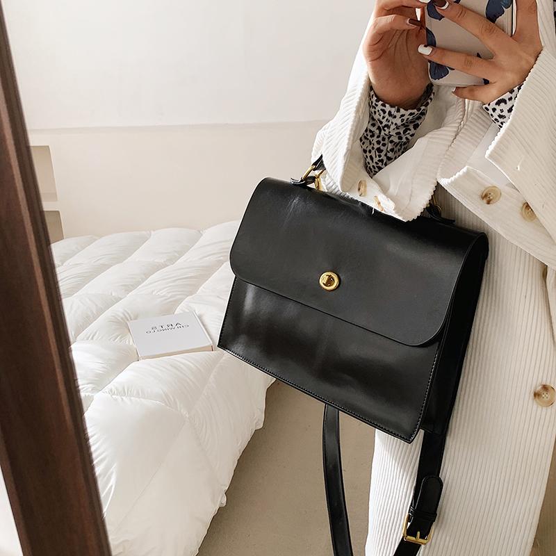 

Briefcase 2021 New PU Leather Retro Lock Handbag For Women Korean Fashion Dating Ladies Shoulder Bag Shopping Girl Crossbody Bag, Brown