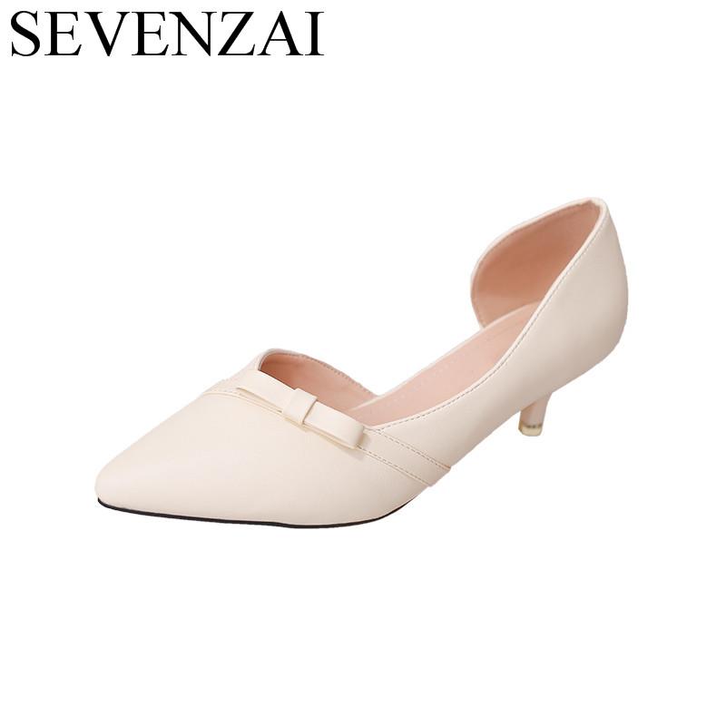 

elegant women leather pumps eurpean dress ladies footwear pointed toe high heels 4cm lady designer vintage work office shoes new, Beige