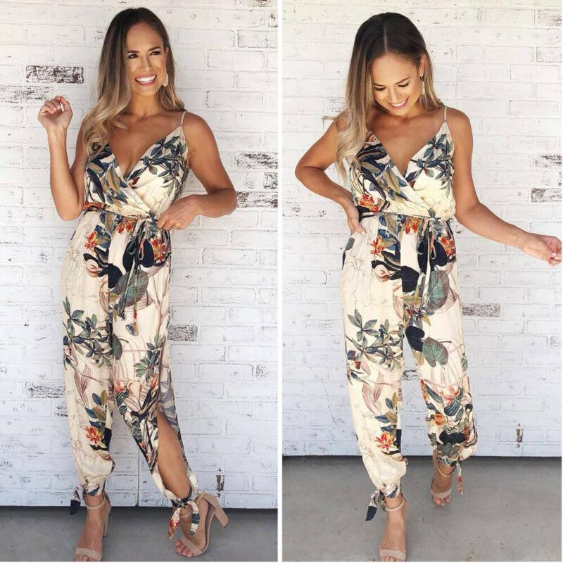

Women Floral Baggy Trousers Overalls Pants Solid Romper Jumpsuit Off Shoulder V Neck Bodycon Skinny Jumpsuit Romper Clubwear1